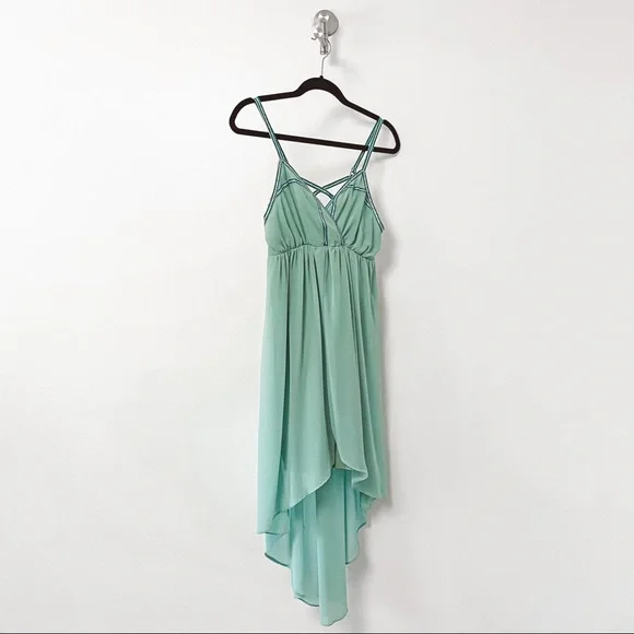 *NWT* Esley Spring Dance Easter Brunch High Low Open Back Cocktail Dress Green - Picture 3 of 8